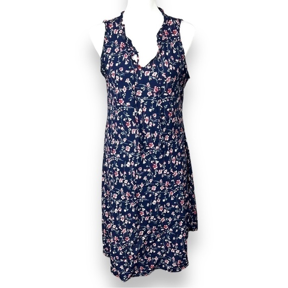 ACE Fashion Dresses & Skirts - ACE Fashion Navy Floral Print Tie Front Dress, Size Large